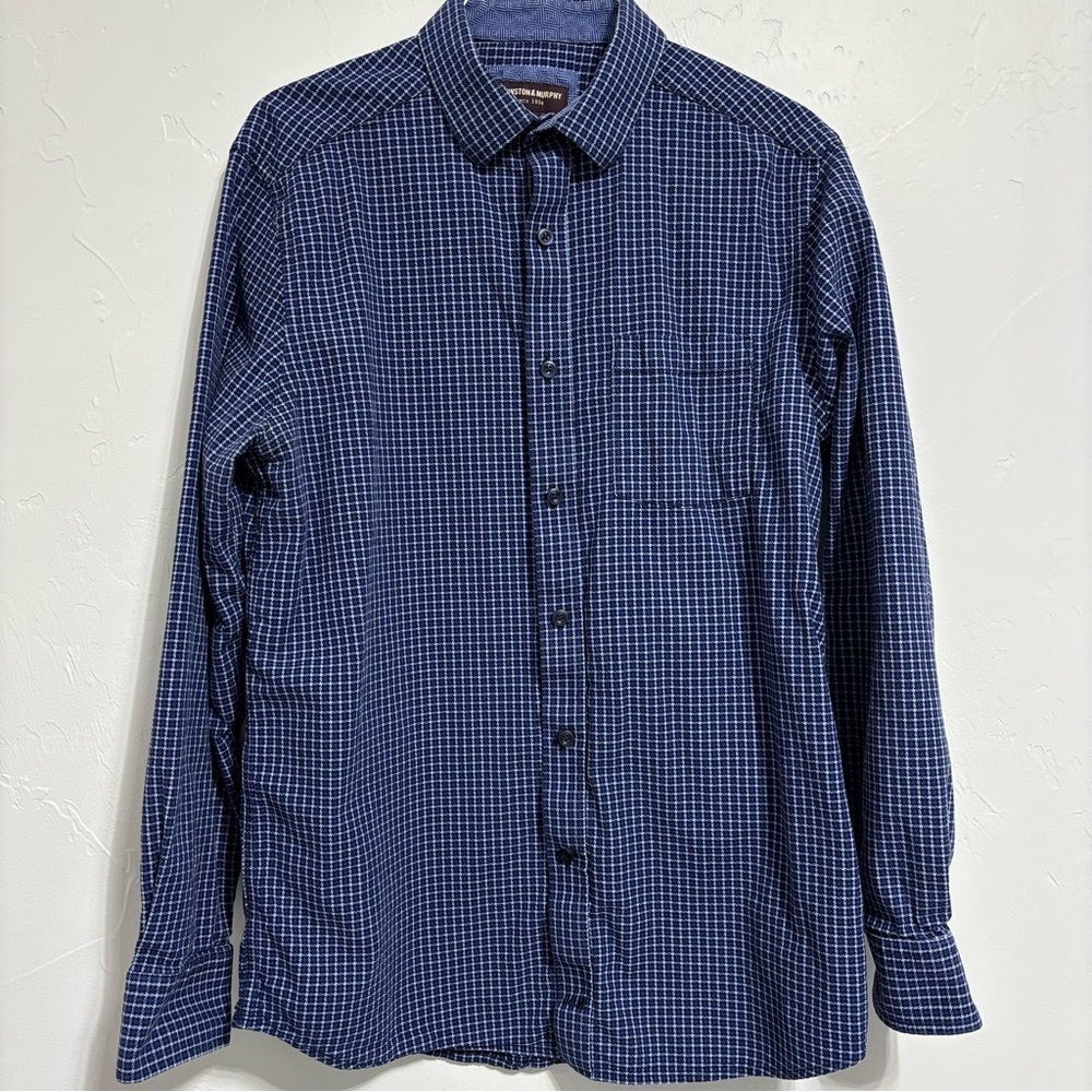 Johnston & Murphy Men's Medium Button Front Dress Casual Shirt Workwear Blue